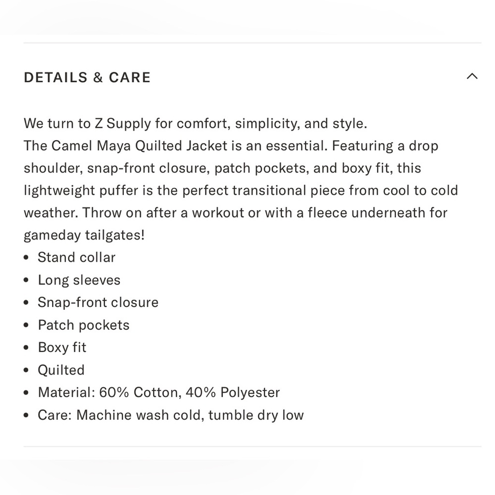 Z Supply Maya Camel Quilted Women's Jacket XS - Picture 3 of 8